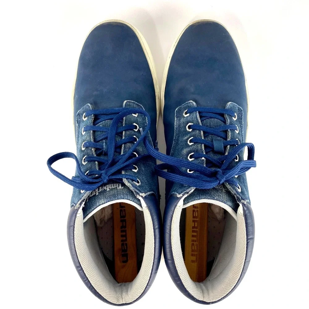 Timberland Hi Top Sneakers Mens 13 Blue Nubuck Leather and Denim 47 Tennis Shoes